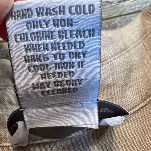 Soft Surroundings Tan Long Sleeve 100% Linen Collared Tunic Top Size PS Pockets - Picture 10 of 12